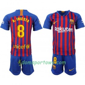 Koszulka FC Barcelona A_Iniesta 8 Dziecięcy Domowe Koszulki Piłkarskie 2018-2019 Krótki Rękaw